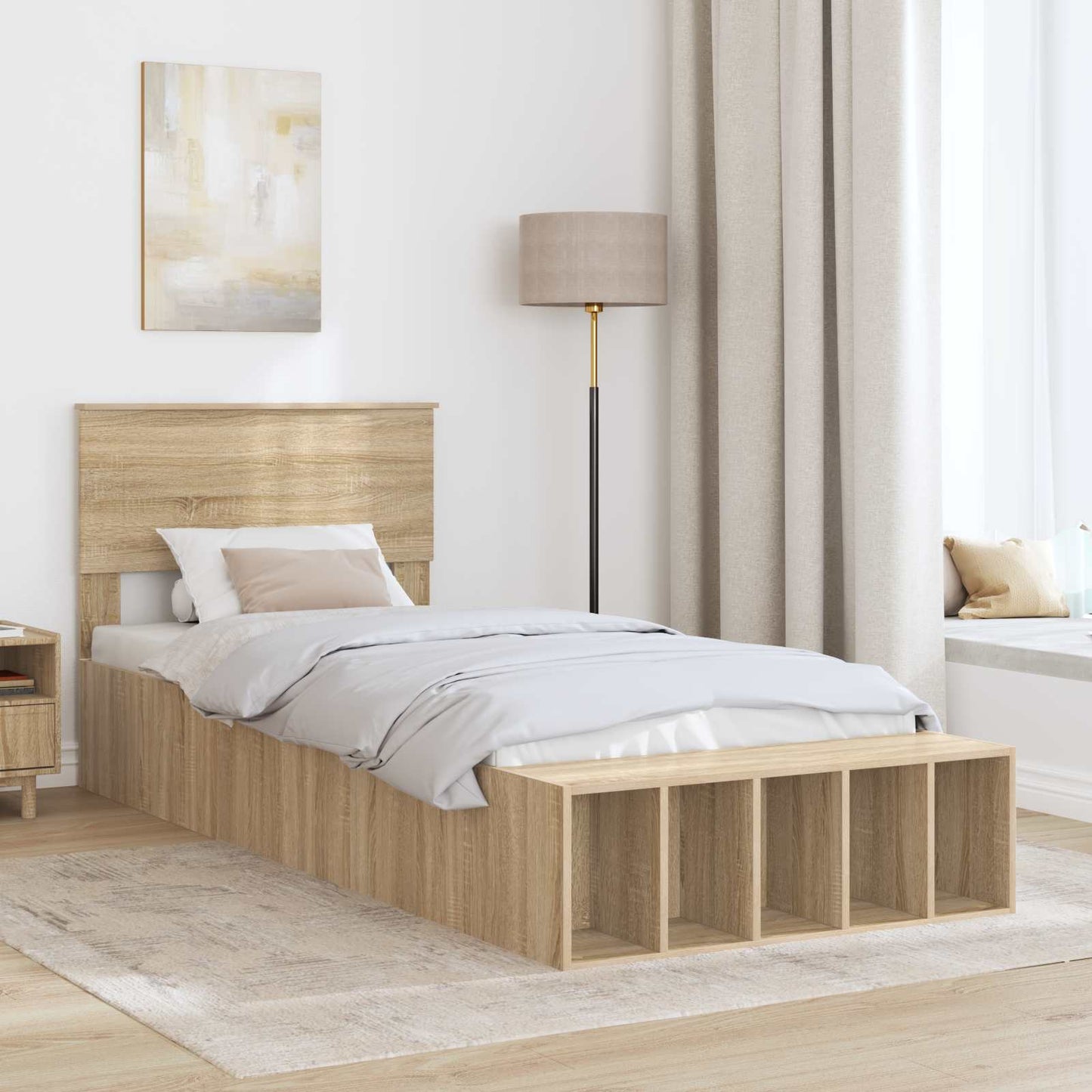 Sengestamme med hylle Sonoma eik 75 x 190 cm Konstruert tre