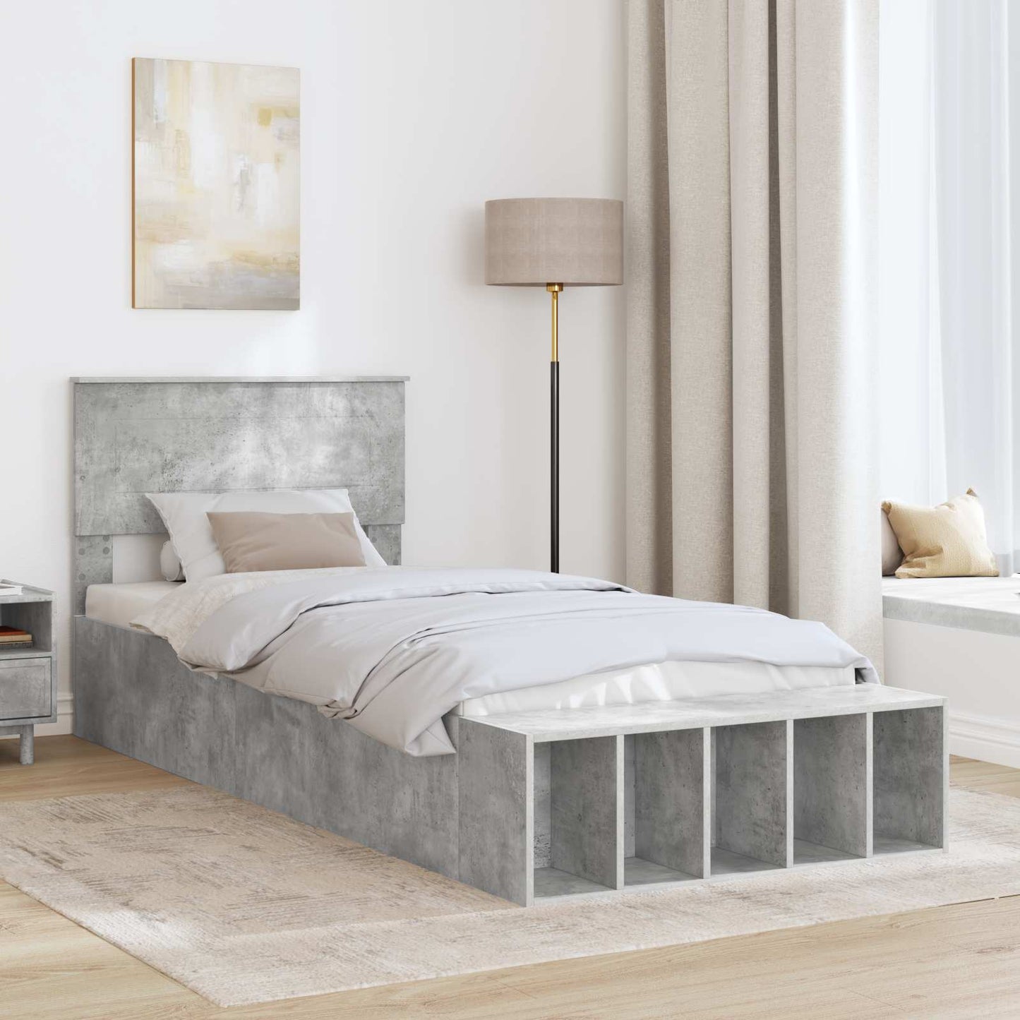 Sengestamme med hylle Betonggrå 70 x 190 cm Konstruert tre