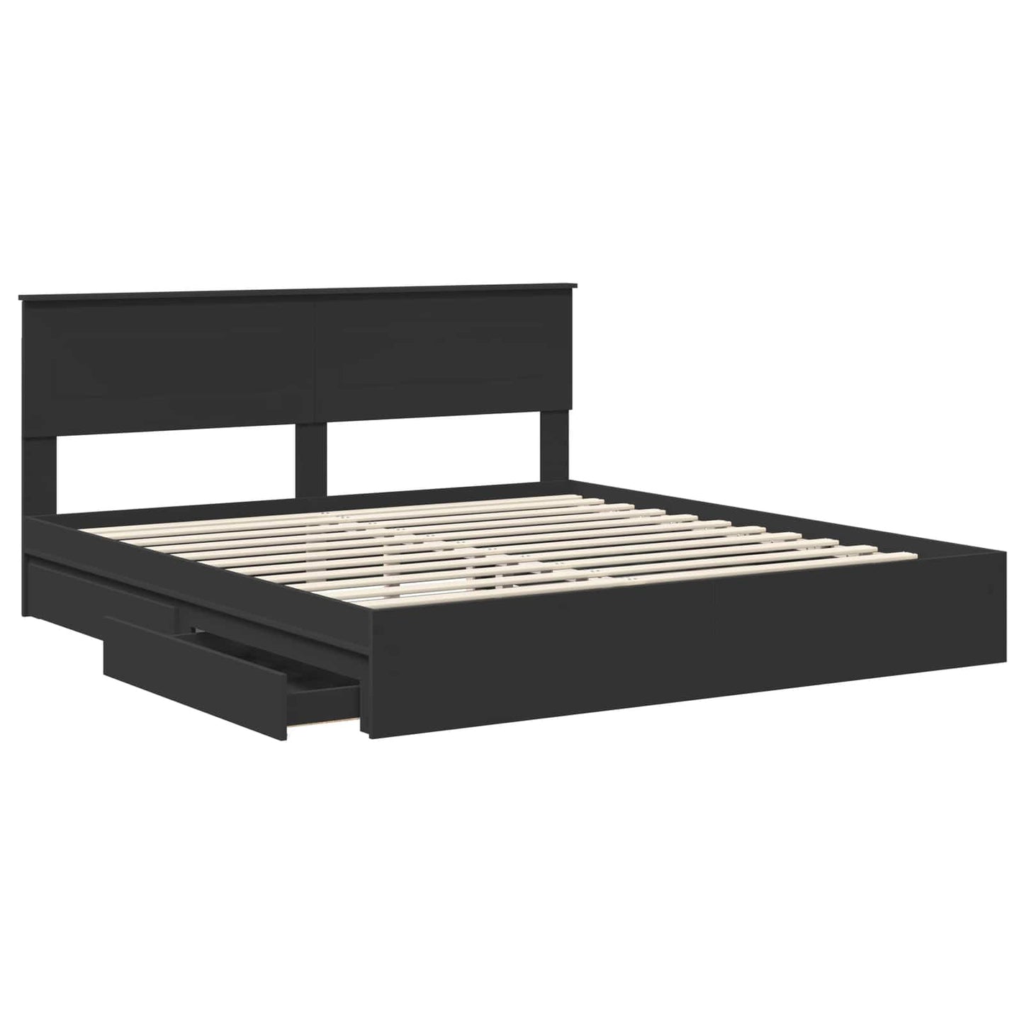 Seng med Oppbevaring Svart 200 x 200 cm Konstruert tre