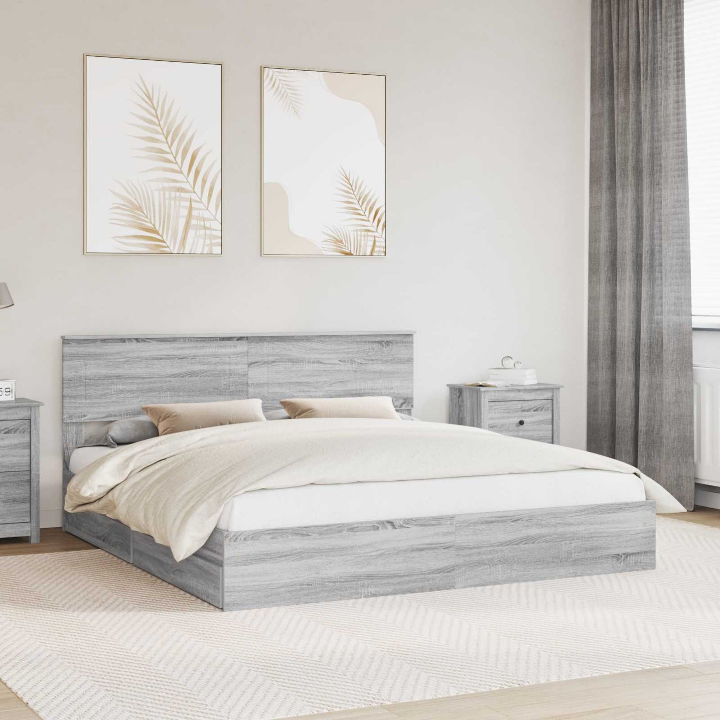 Seng med Oppbevaring Grå Sonoma 200 x 200 cm Konstruert tre