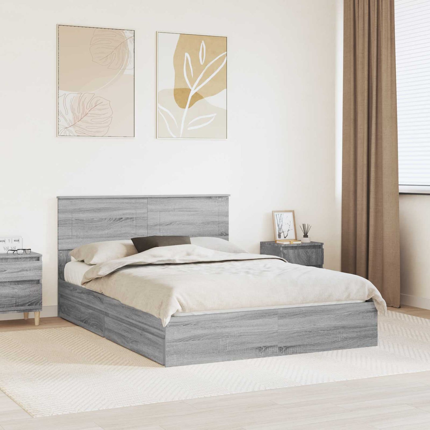 Seng med Oppbevaring Grå Sonoma 150 x 200 cm Konstruert tre