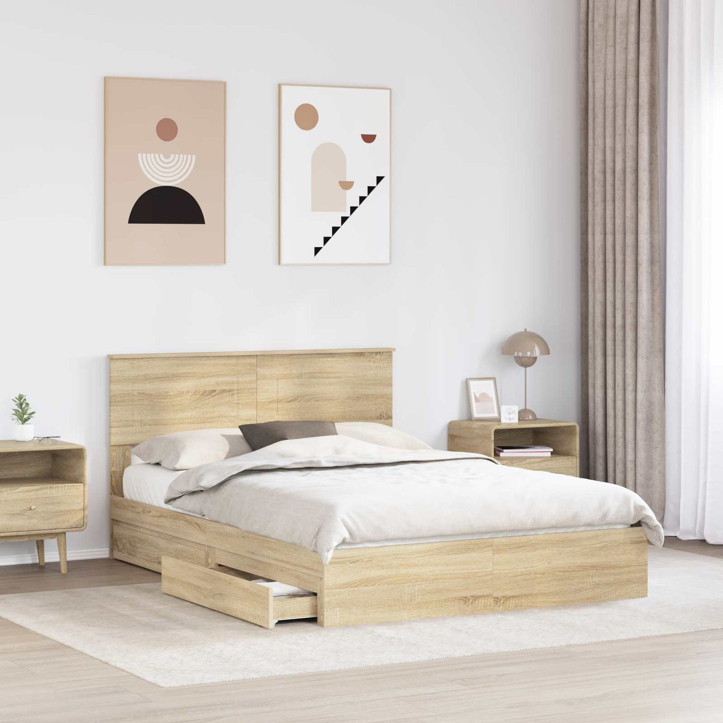 Seng med Oppbevaring Sonoma eik 140 x 200 cm Konstruert tre
