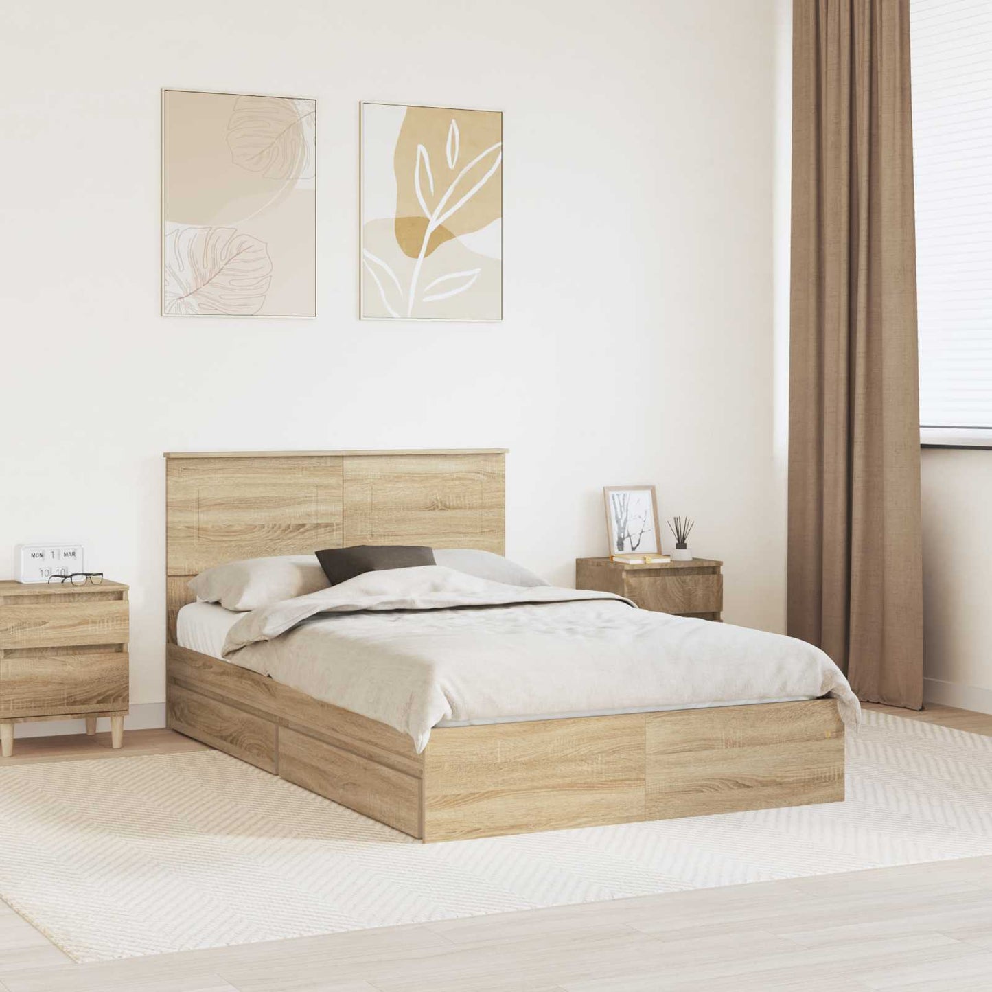 Seng med Oppbevaring Sonoma eik 135 x 190 cm Konstruert tre