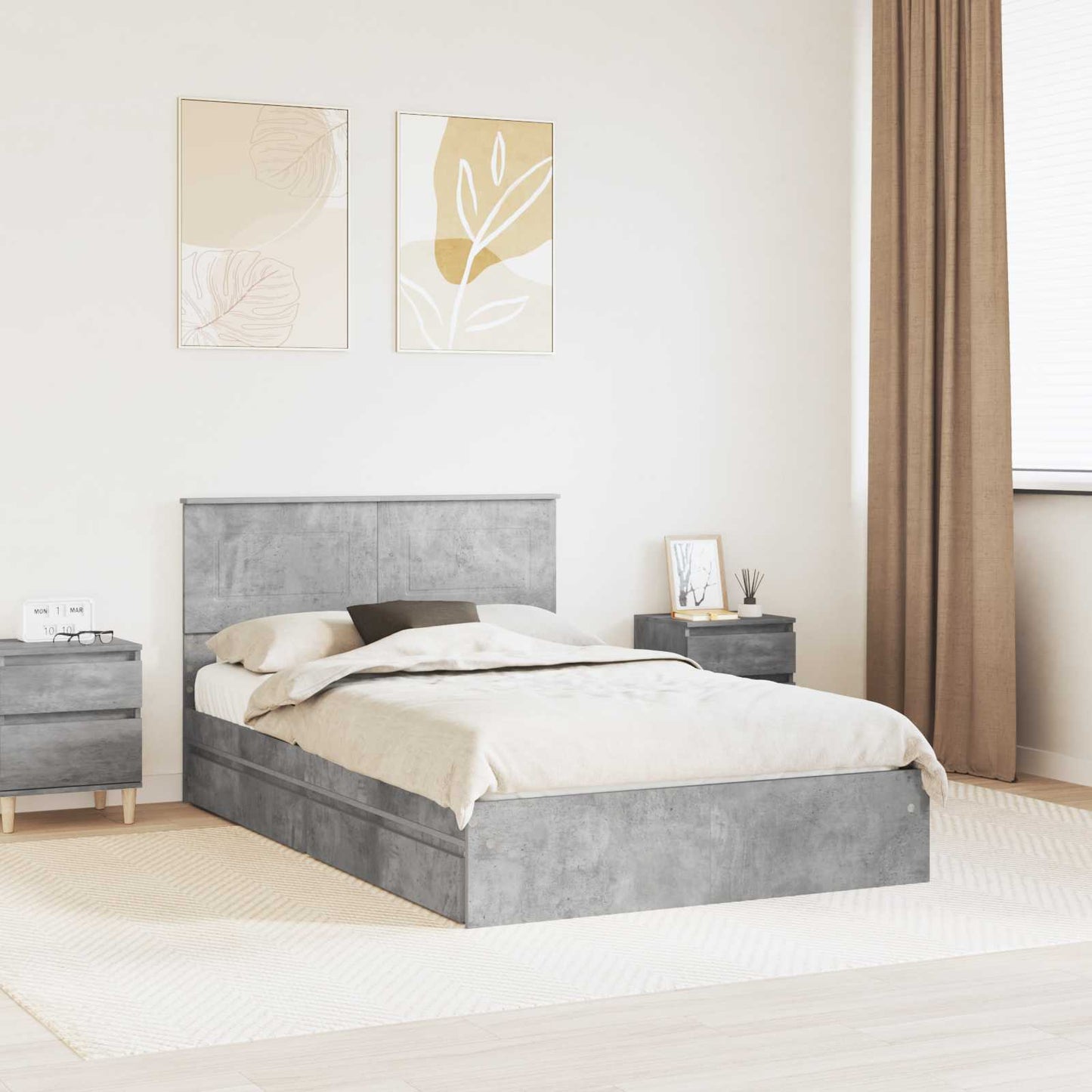 Seng med Oppbevaring Betonggrå 135 x 190 cm Konstruert tre