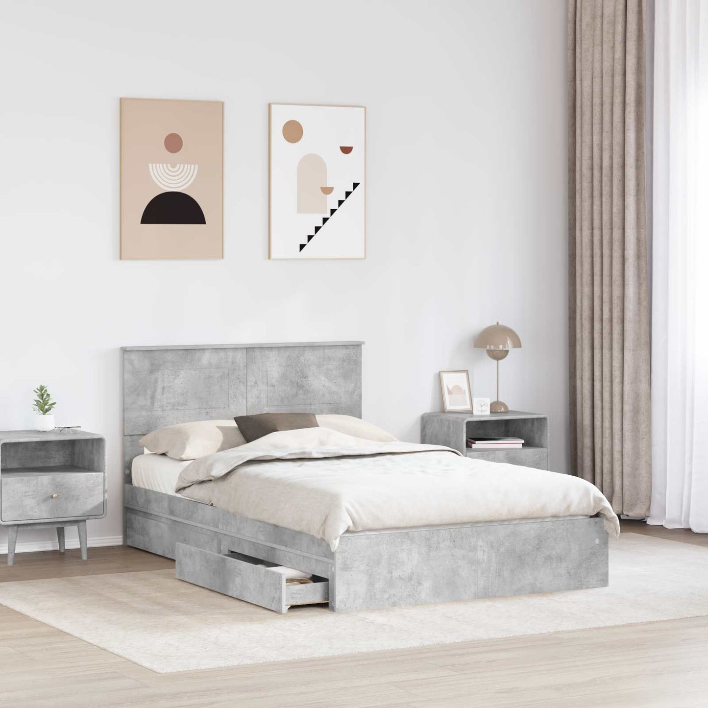 Seng med Oppbevaring Betonggrå 135 x 190 cm Konstruert tre