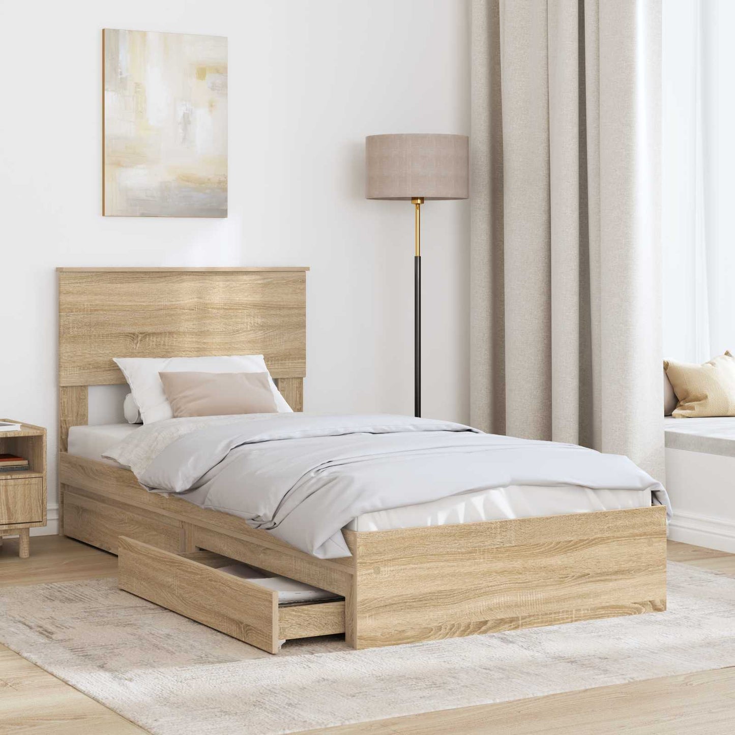 Seng med Oppbevaring Sonoma eik 100 x 200 cm Konstruert tre