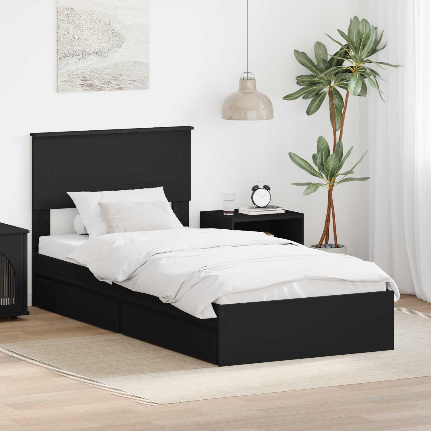 Seng med Oppbevaring med skuff Svart 90 x 190 cm Konstruert tre