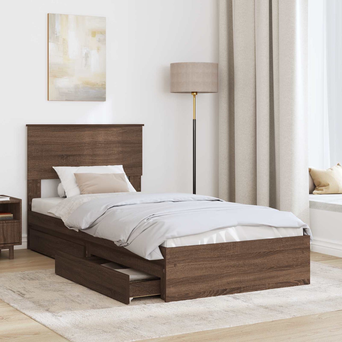 Seng med Oppbevaring Brun Eik 75 x 190 cm Konstruert tre