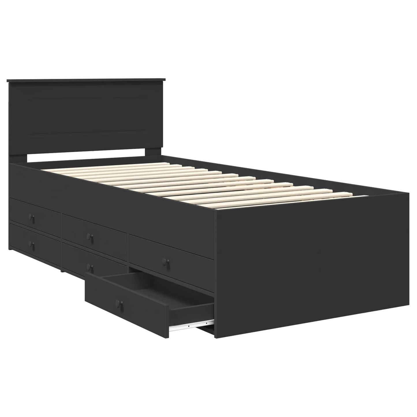 Seng med skuff med hodegjerde Svart 75 x 190 cm Konstruert tre