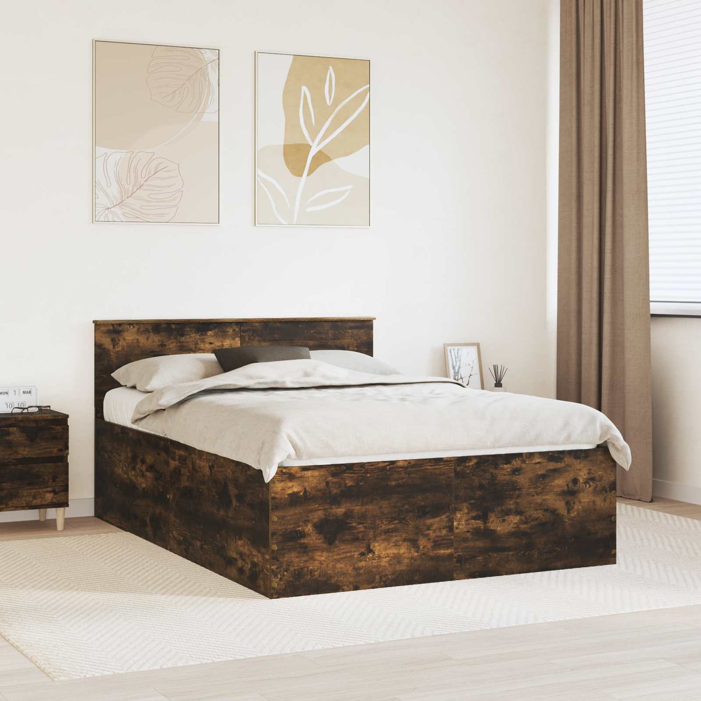 Sengestamme med hodegjerde Røkt eik 150 x 200 cm Konstruert tre