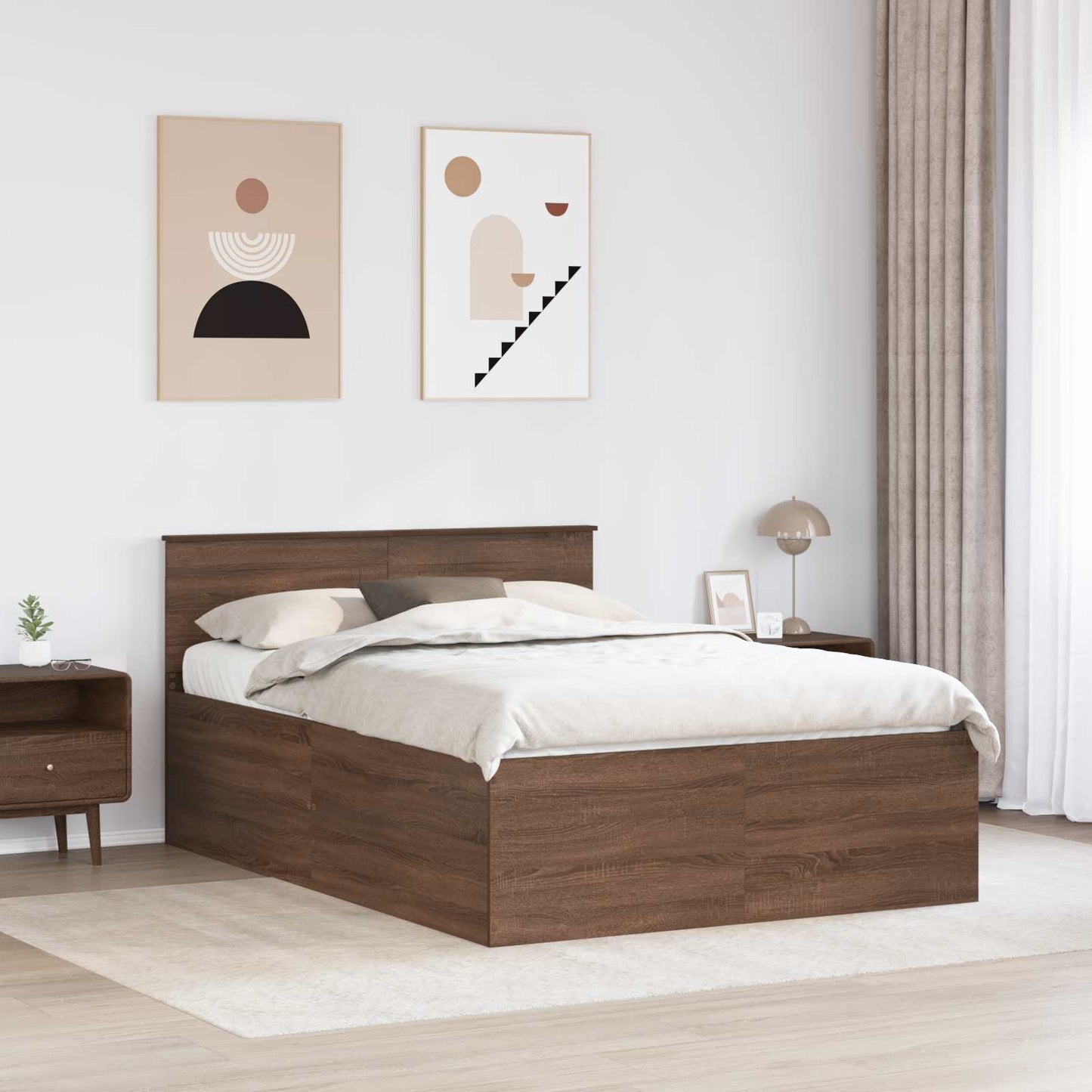 Sengestamme med hodegjerde Brun Eik 150 x 200 cm Konstruert tre