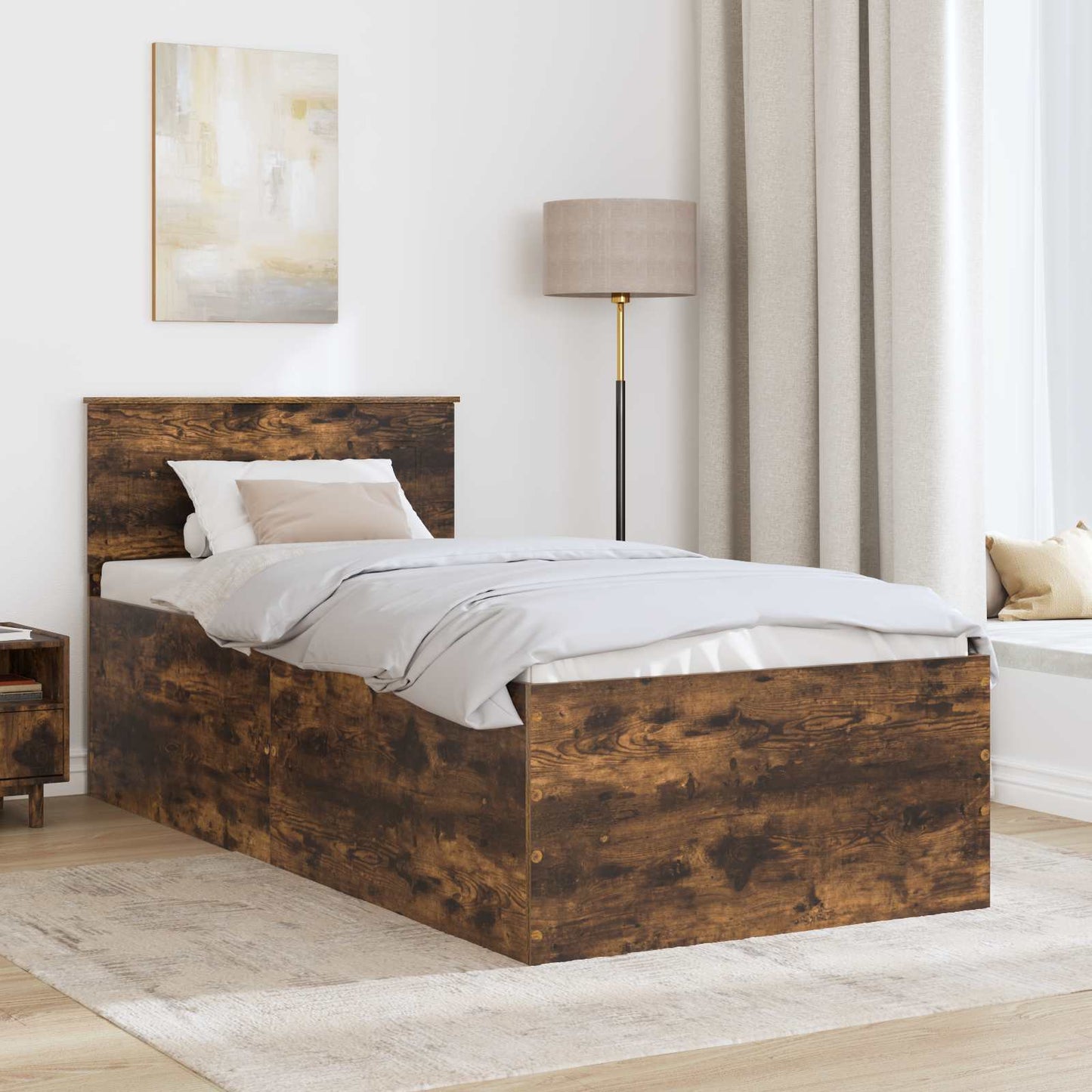 Sengestamme med hodegjerde Røkt eik 75 x 190 cm Konstruert tre
