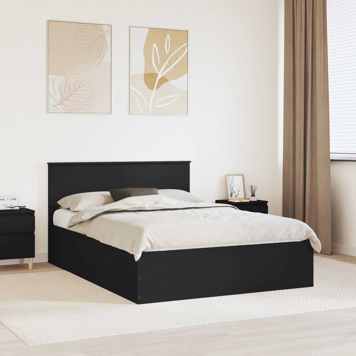 Sengestamme med hodegjerde Svart 150 x 200 cm Konstruert tre