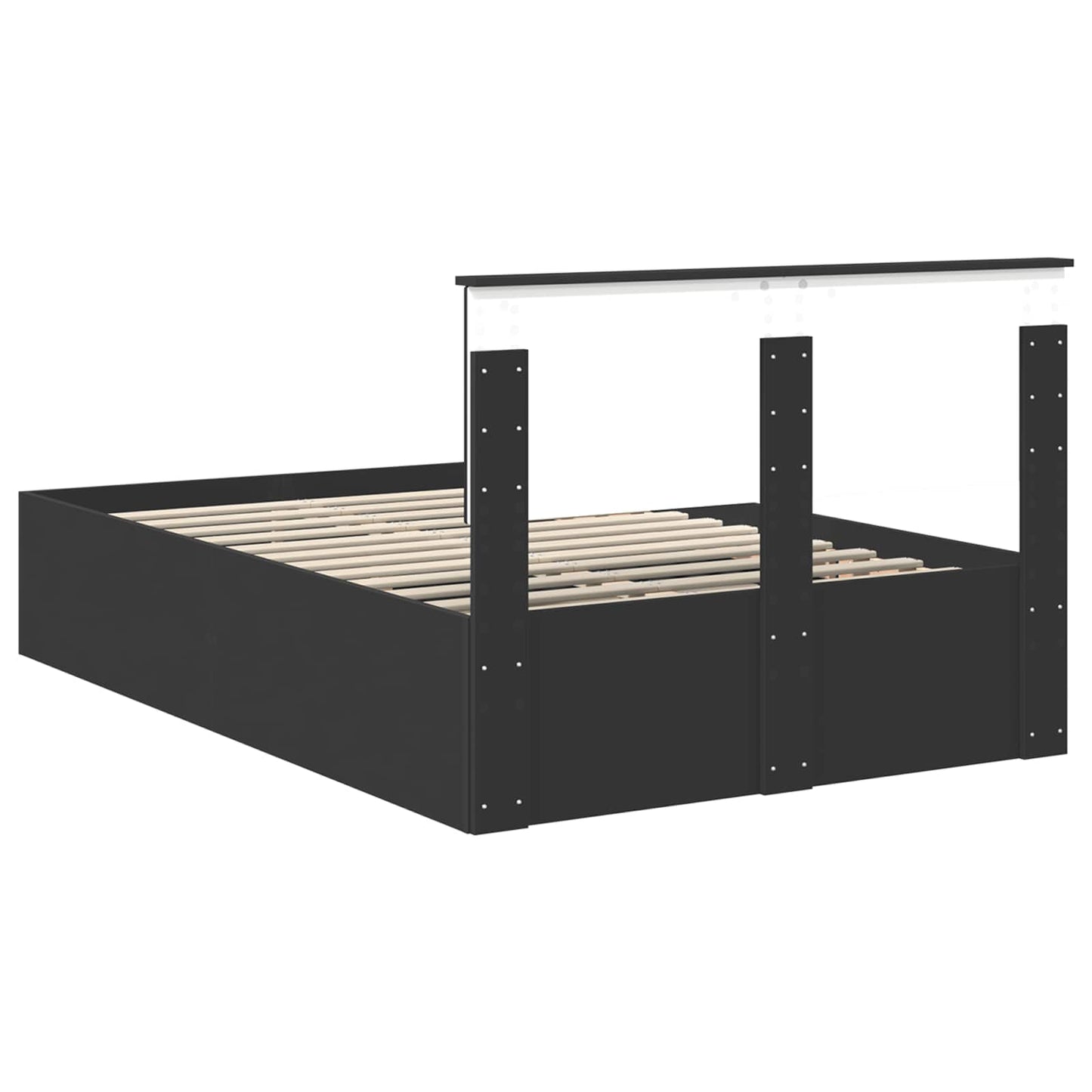 Sengestamme med hodegjerde Svart 135 x 190 cm Konstruert tre