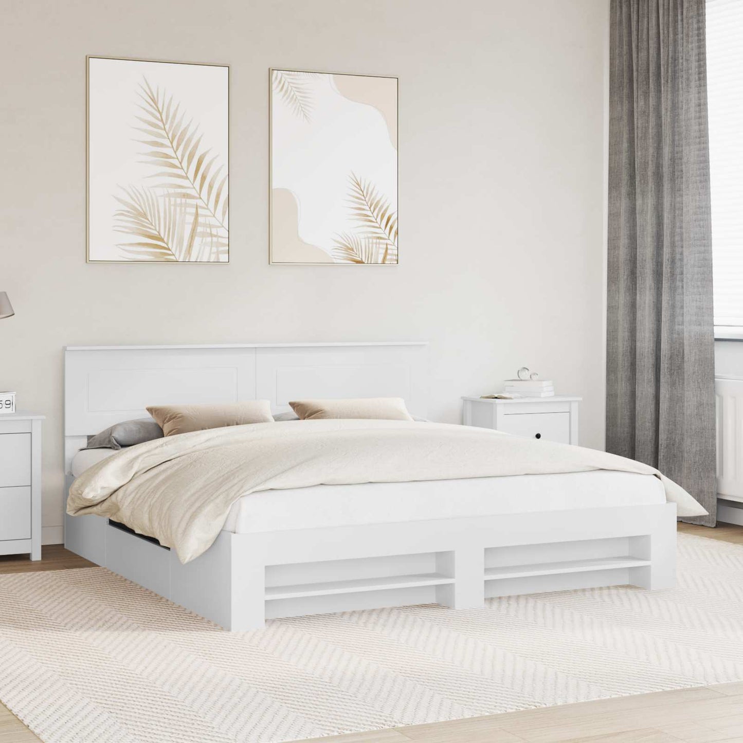 Sengestamme med hodegjerde Hvit 200 x 200 cm Konstruert tre