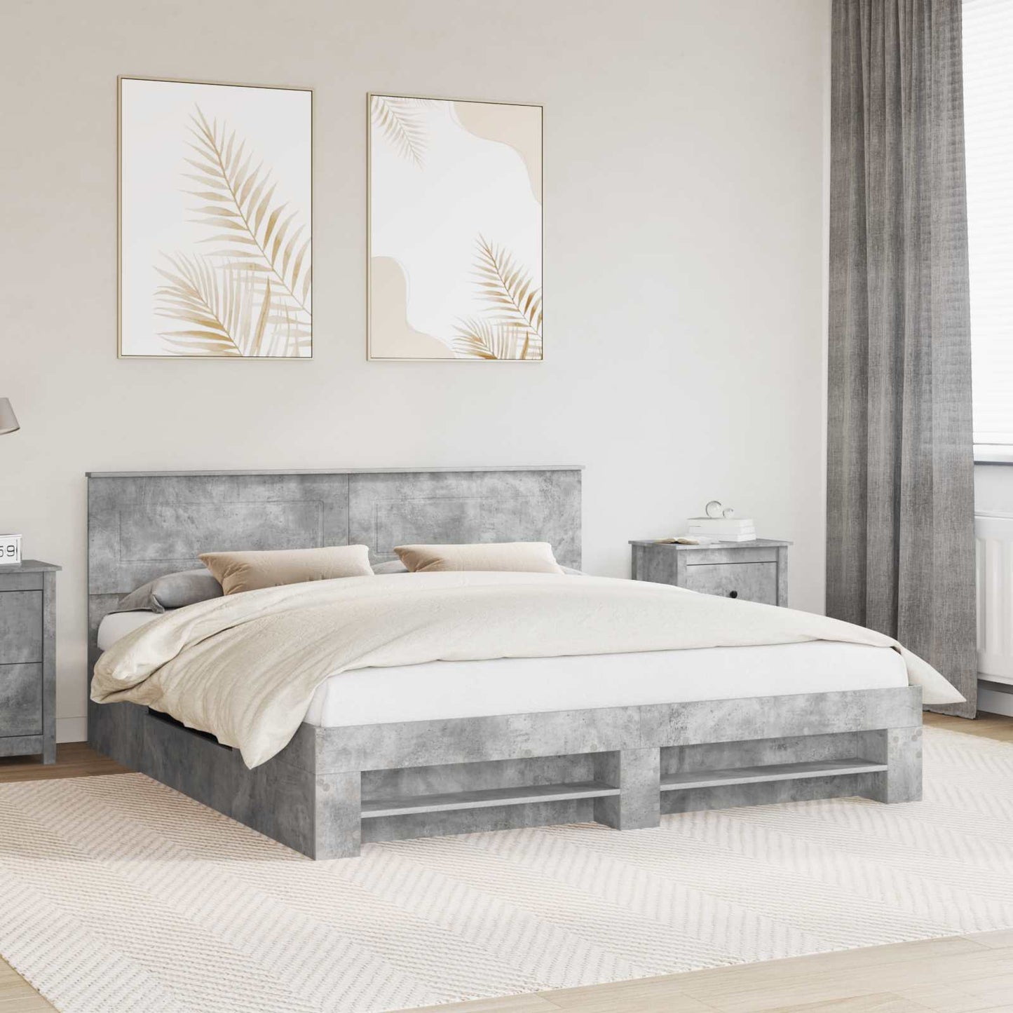 Sengestamme Betonggrå 200 x 200 cm Konstruert tre