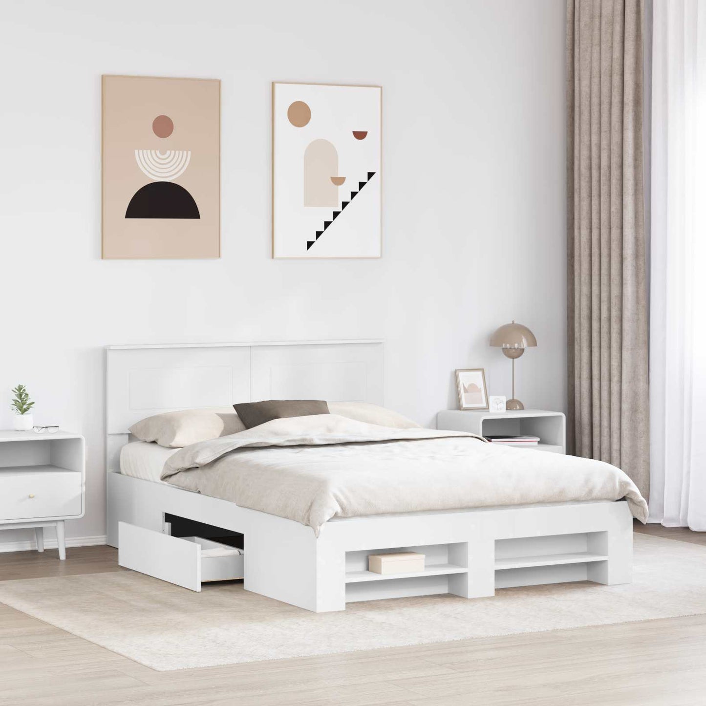 Sengestamme med hodegjerde Hvit 150 x 200 cm Konstruert tre