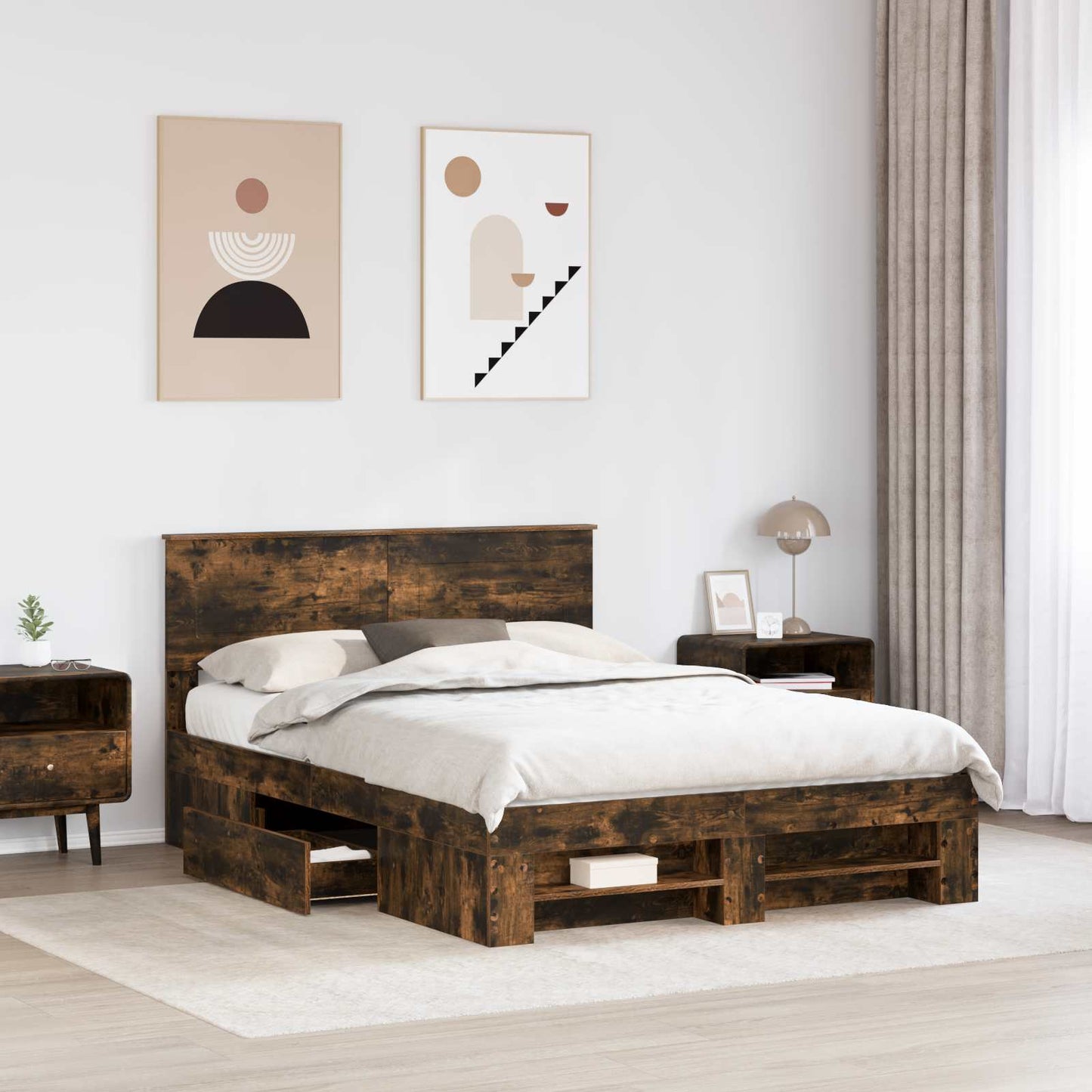 Sengestamme med hodegjerde Røkt eik 140 x 200 cm Konstruert tre