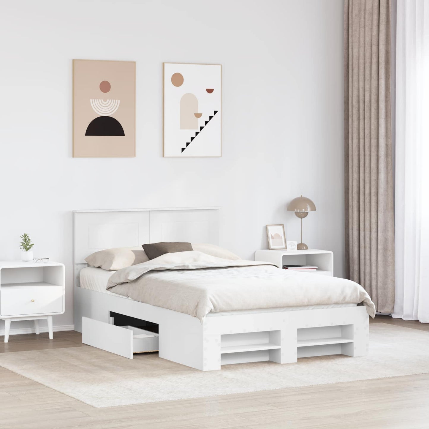 Sengestamme med hodegjerde Hvit 137 x 203 cm Konstruert tre