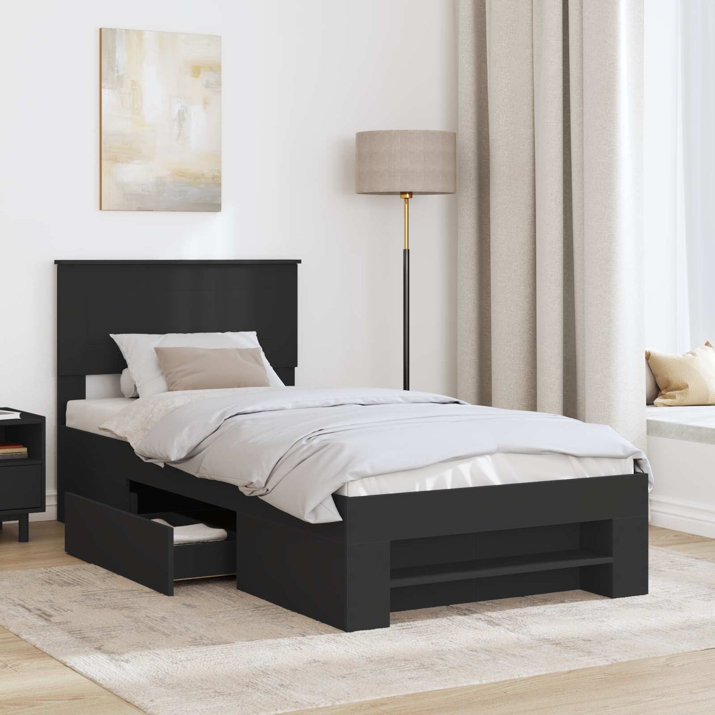 Sengestamme med hodegjerde Svart 90 x 200 cm Konstruert tre