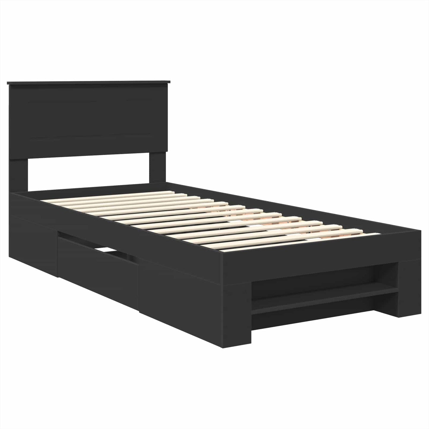 Sengestamme med hodegjerde Svart 90 x 200 cm Konstruert tre