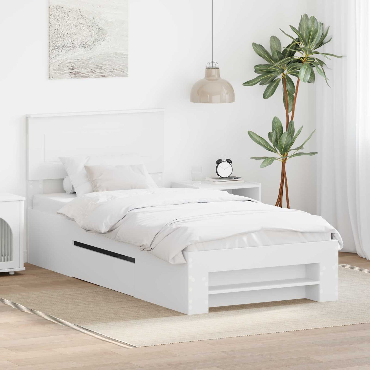 Sengestamme med hodegjerde Hvit 90 x 200 cm Konstruert tre