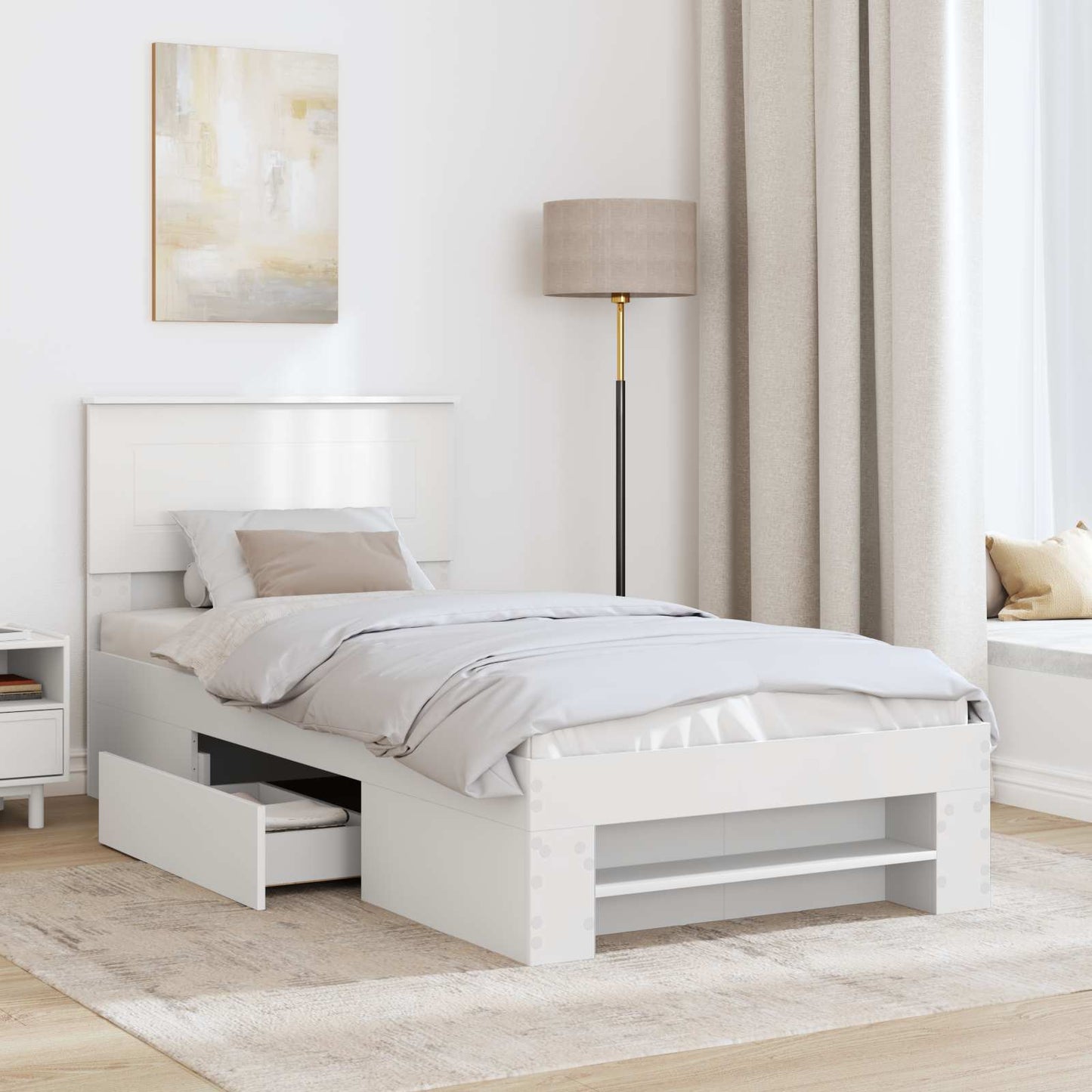 Sengestamme med hodegjerde Hvit 90 x 200 cm Konstruert tre