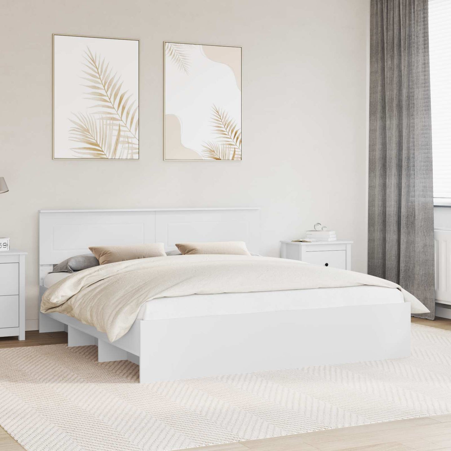 Sengestamme med hodegjerde Hvit 200 x 200 cm Konstruert tre