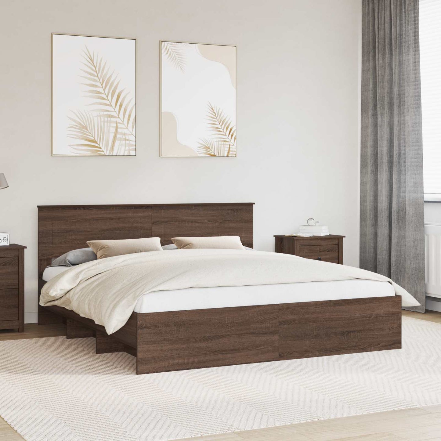 Sengestamme med hodegjerde Brun Eik 200 x 200 cm Konstruert tre