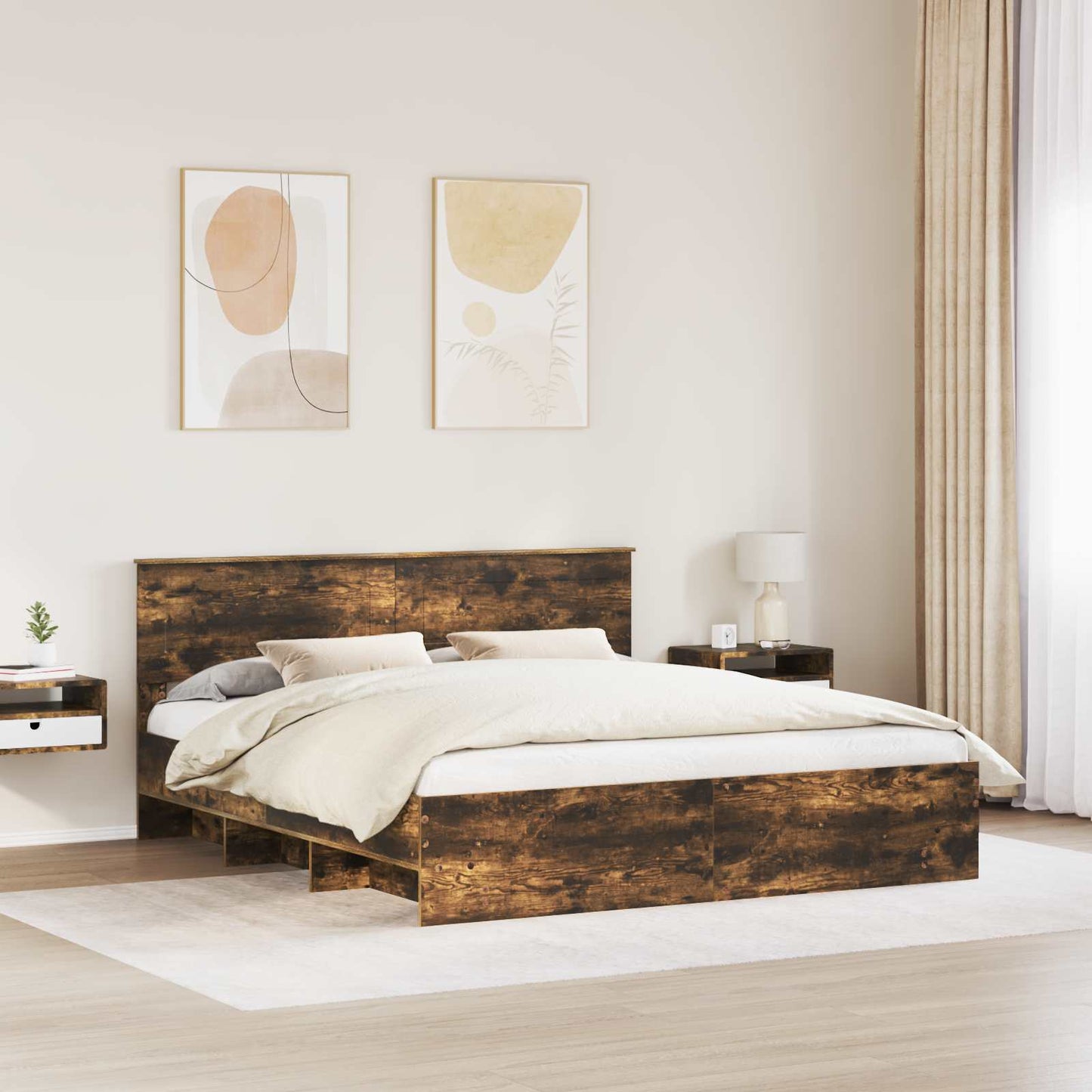 Sengestamme med hodegjerde Røkt eik 180 x 200 cm Konstruert tre