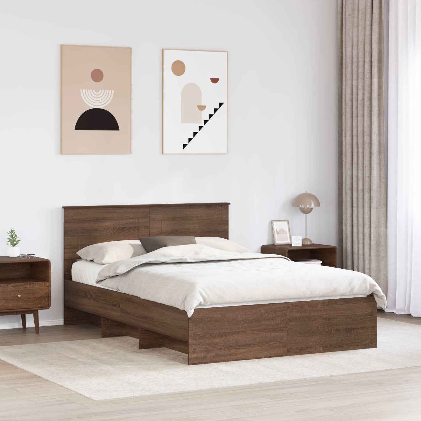 Sengestamme med hodegjerde Brun Eik 150 x 200 cm Konstruert tre