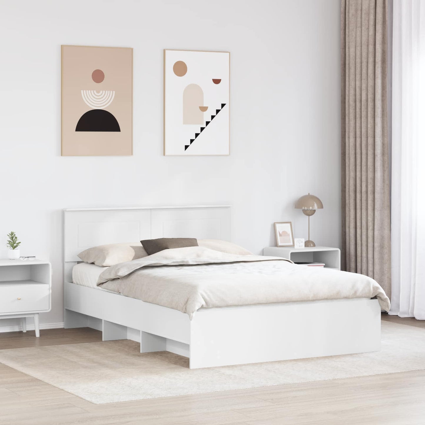 Sengestamme med hodegjerde Hvit 140 x 200 cm Konstruert tre