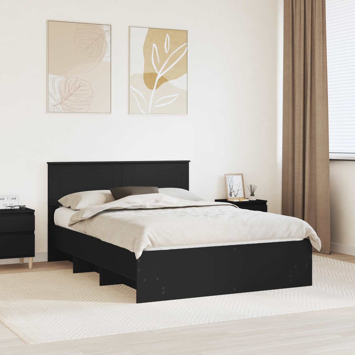 Sengestamme med hodegjerde Svart 140 x 200 cm Konstruert tre