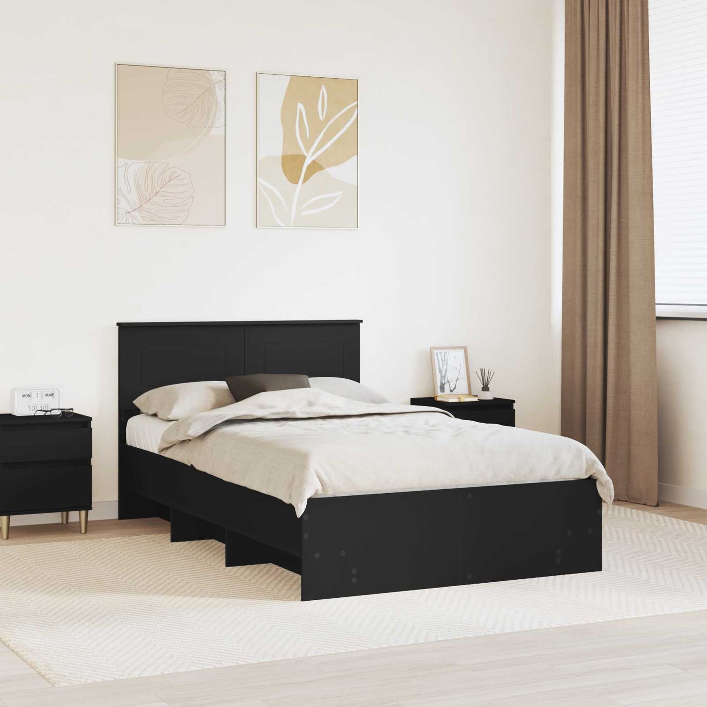 Sengestamme med hodegjerde Svart 120 x 123 cm Konstruert tre