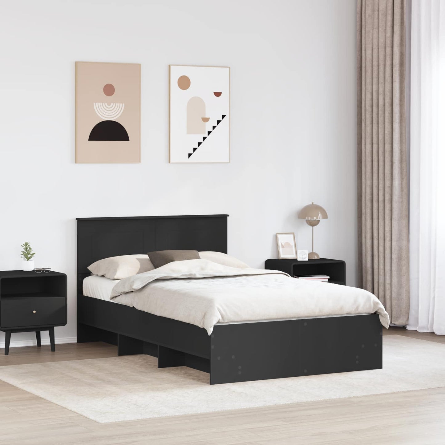 Sengestamme med hodegjerde Svart 120 x 123 cm Konstruert tre