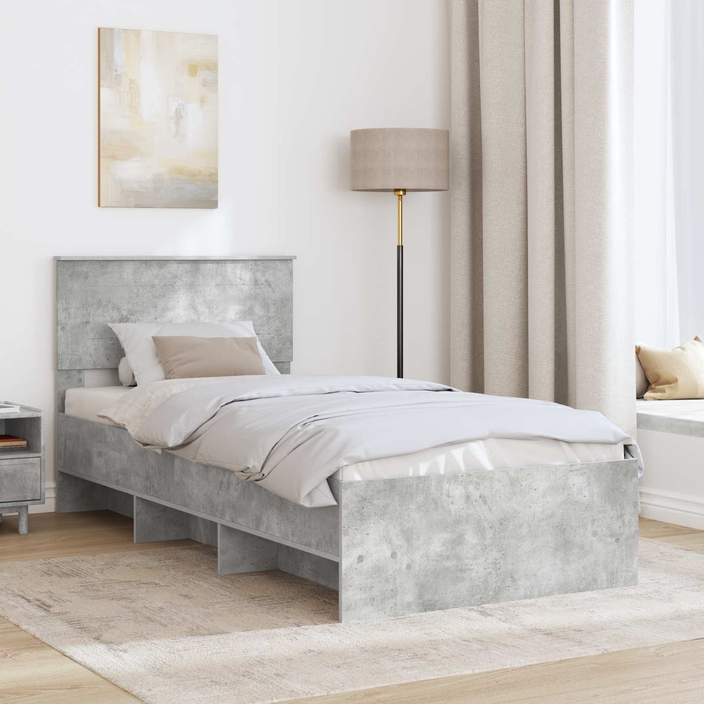 Sengestamme med hodegjerde Betonggrå 90 x 200 cm Konstruert tre
