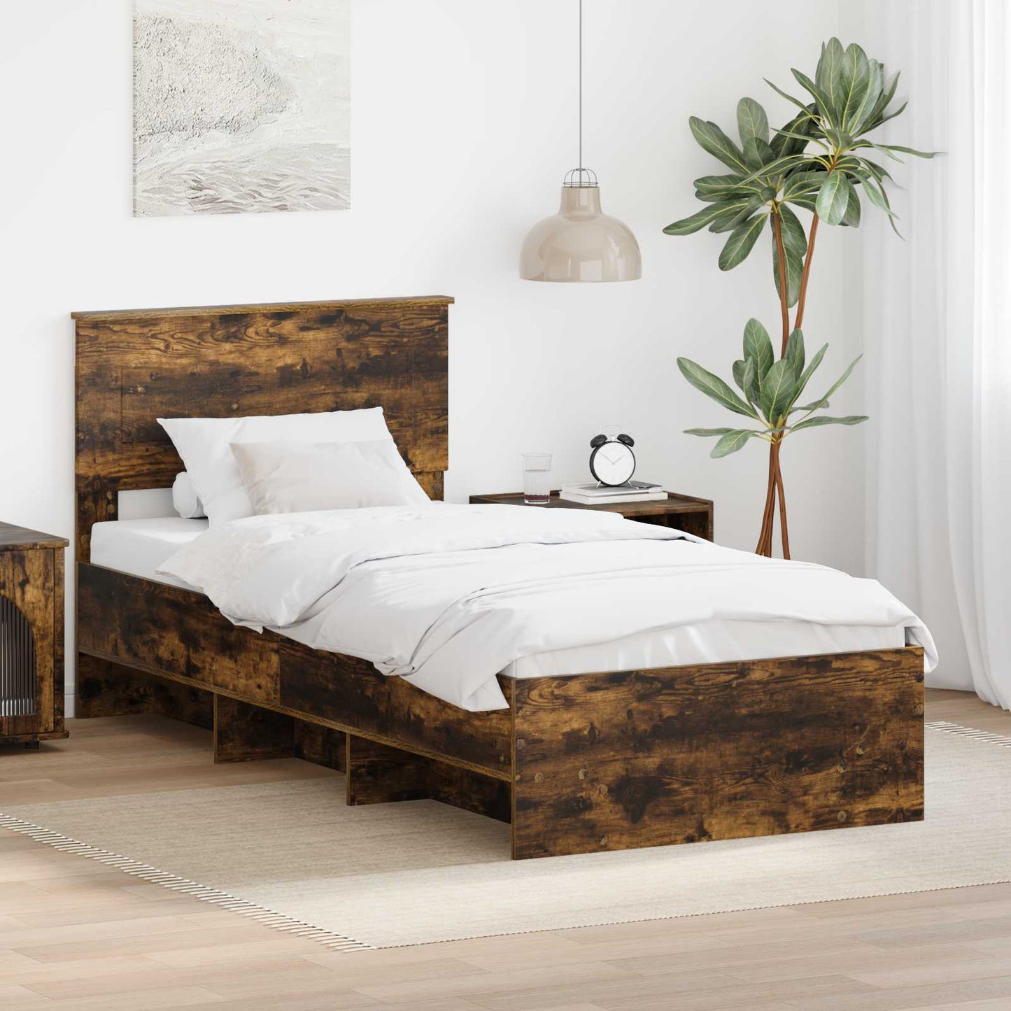 Sengestamme med hodegjerde Røkt eik 90 x 200 cm Konstruert tre
