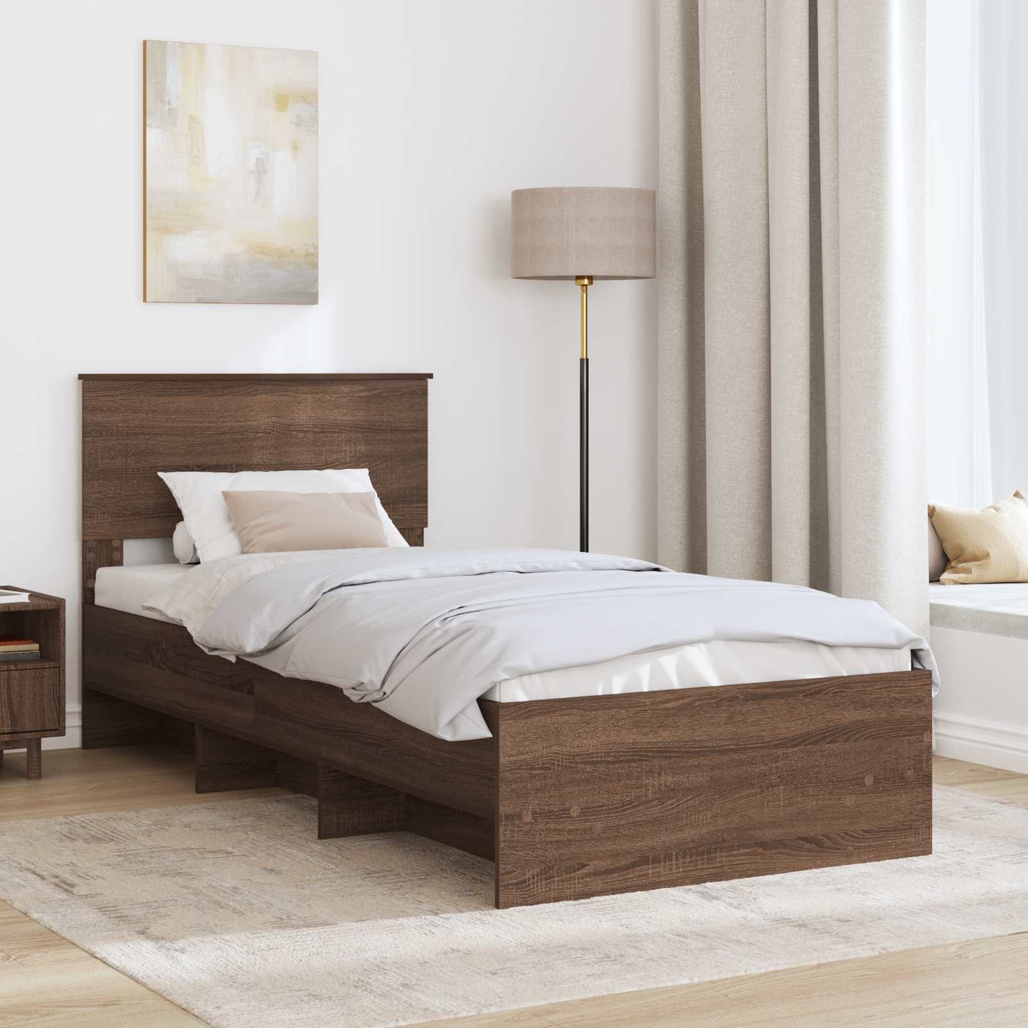 Sengestamme med hodegjerde Brun Eik 80 x 200 cm Konstruert tre