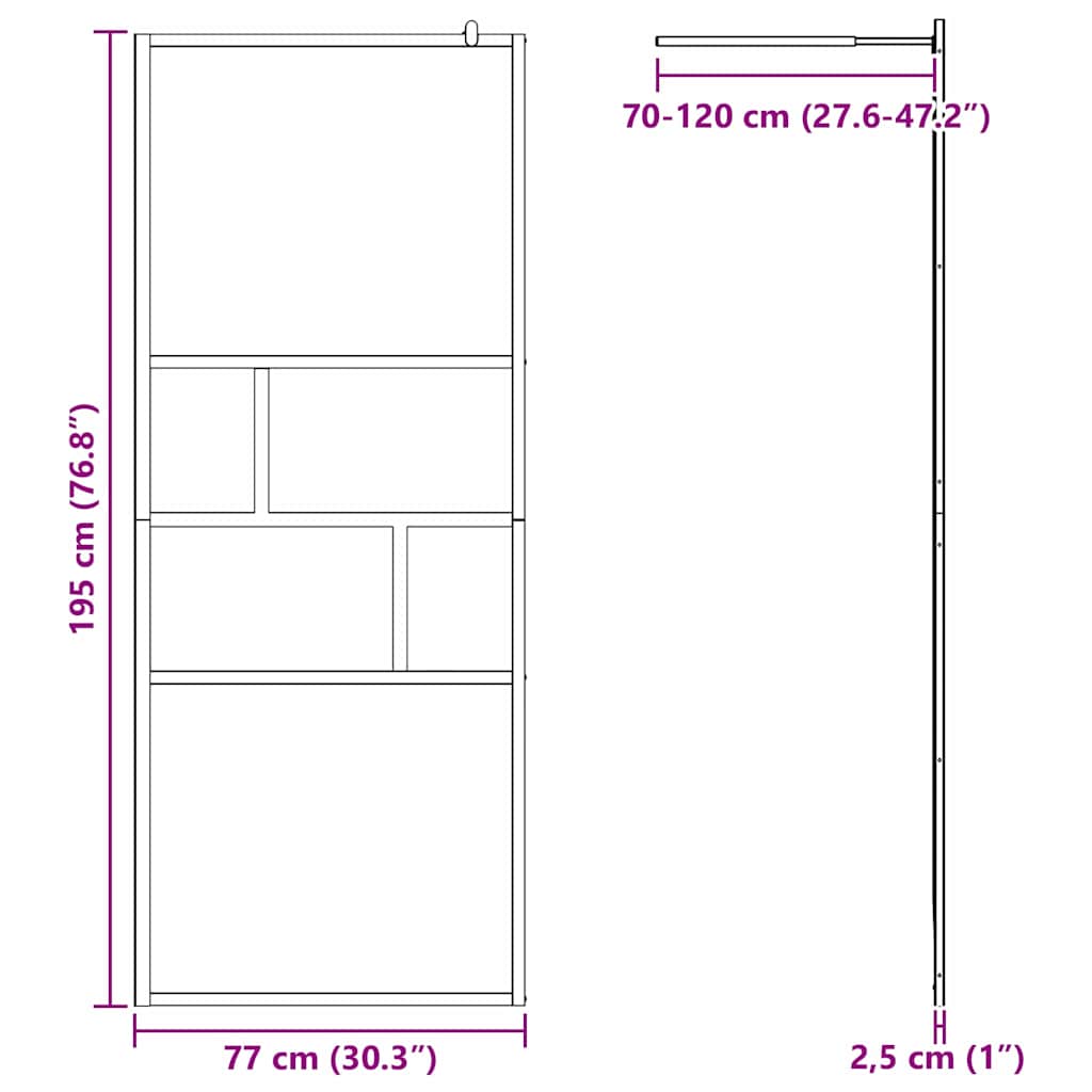 Walk-in Dusjvegg Svart 80 x 195 x 0.5 cm Glass og Aluminium