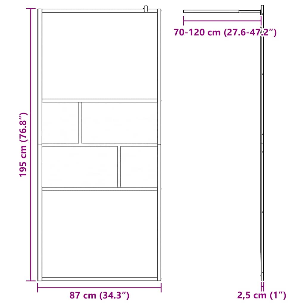 Walk-in Dusjvegg Svart 90 x 195 x 0,5 cm Glass og Aluminium