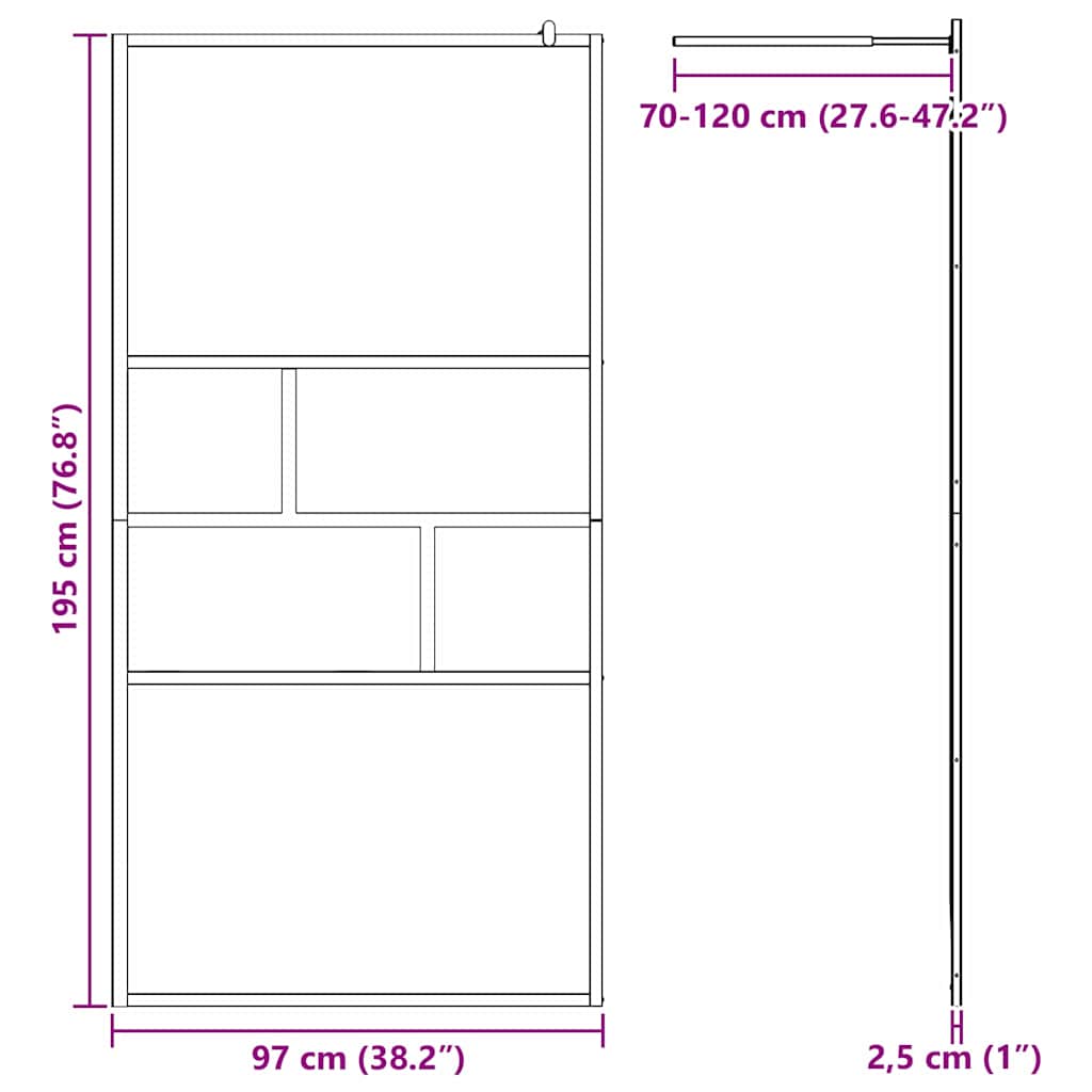 Walk-in Dusjvegg Svart 100 x 195 x 0,5 cm Glass og Aluminium