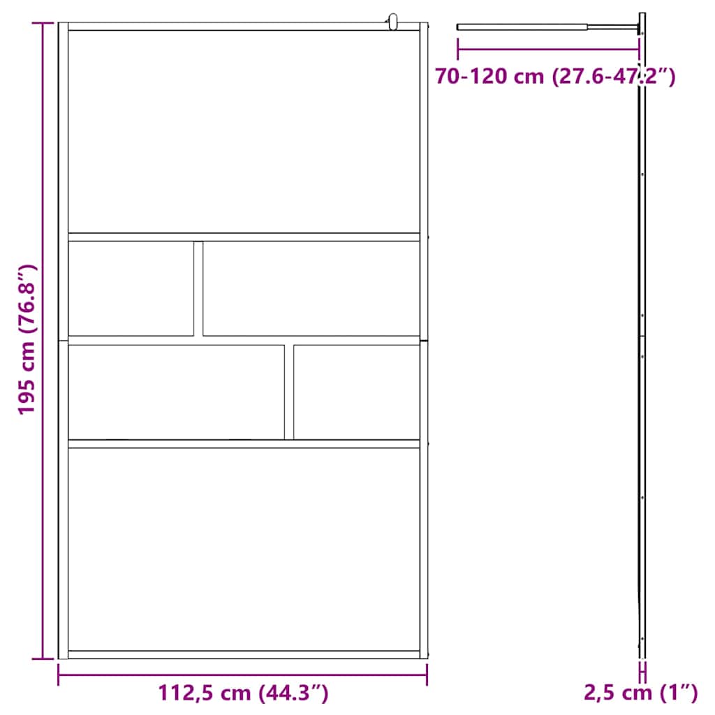Walk-in Dusjvegg Svart 115 x 195 x 0,5 cm Glass og Aluminium