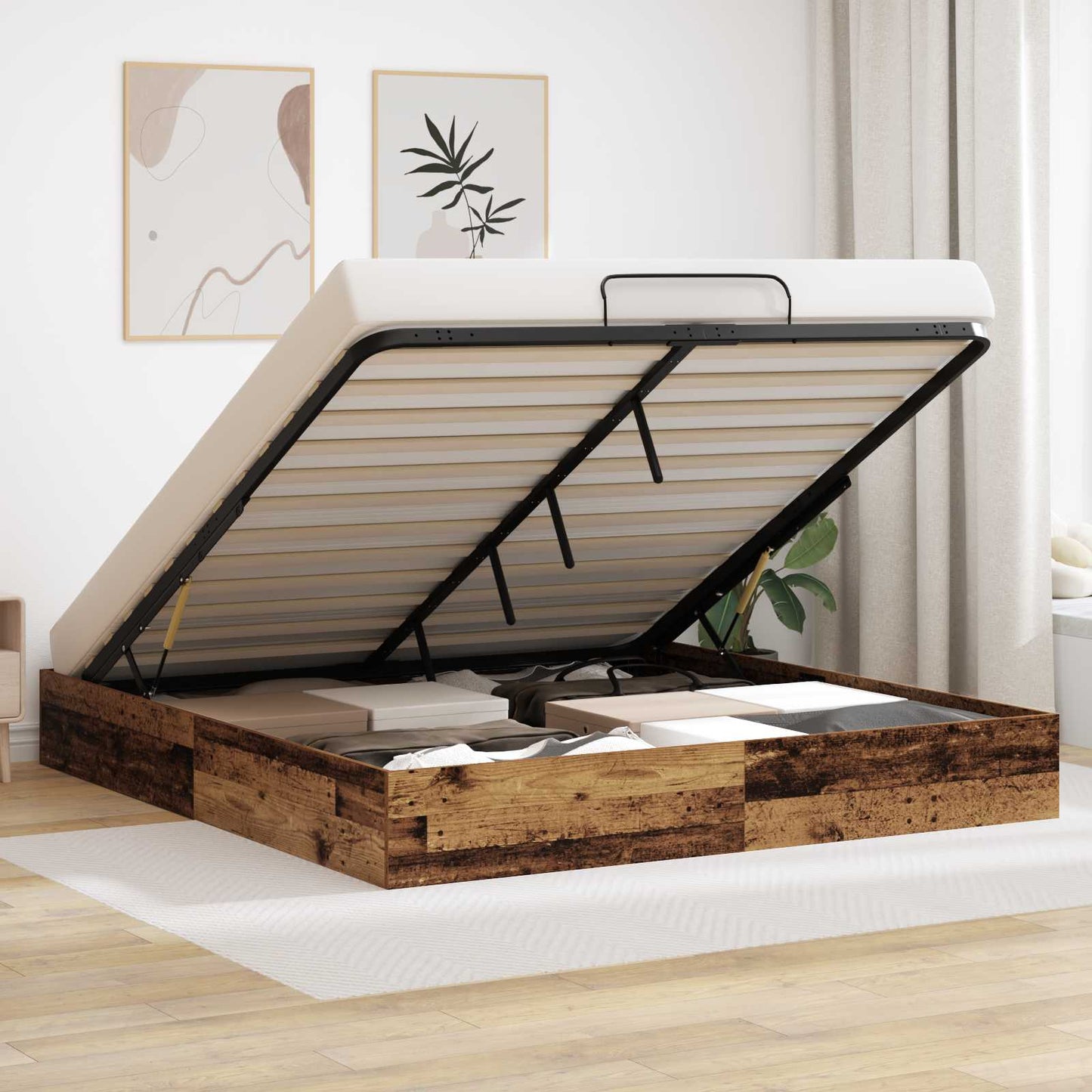 Ottoman sengeramme Gammelt tre 203 x 180 x 25 cm Konstruert tre