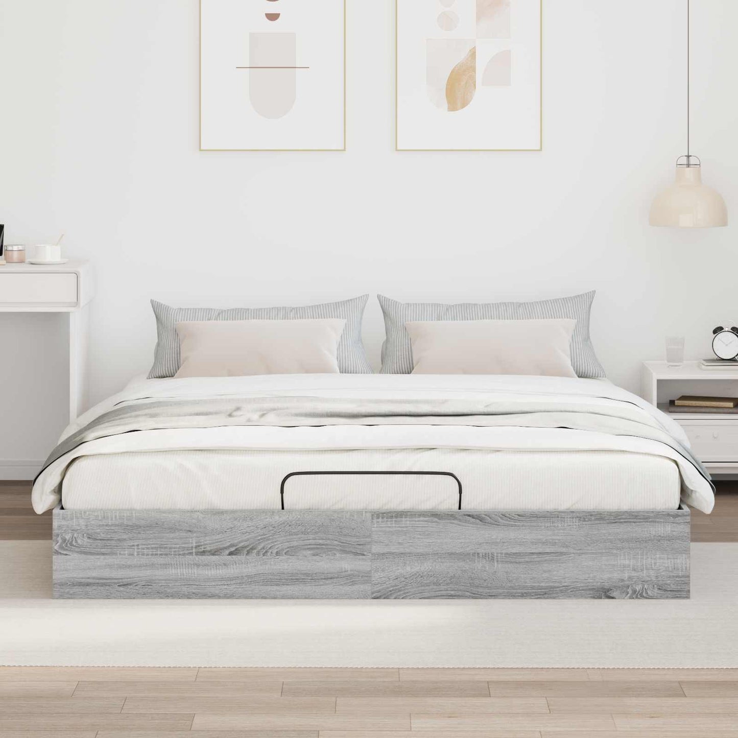 Ottoman sengeramme Grå Sonoma 203 x 160 x 25 cm Konstruert tre