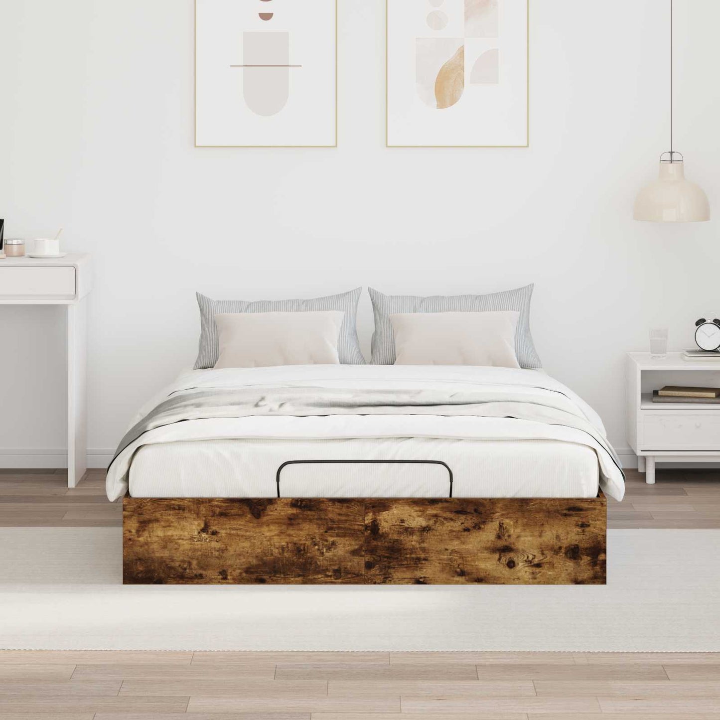 Ottoman sengeramme Røkt Eik 203 x 120 x 25 cm Konstruert tre