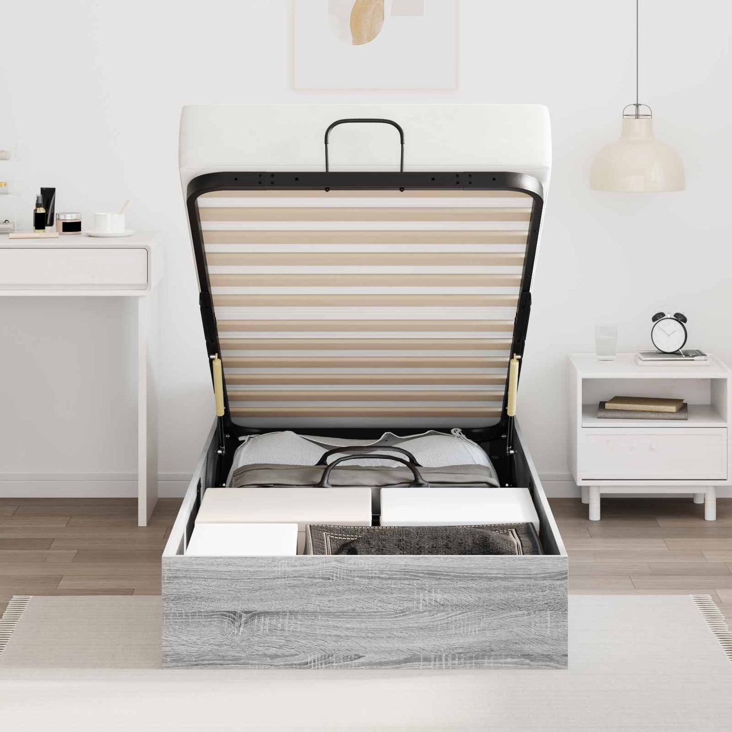 Ottoman sengeramme Grå Sonoma 203 x 90 x 25 cm Konstruert tre