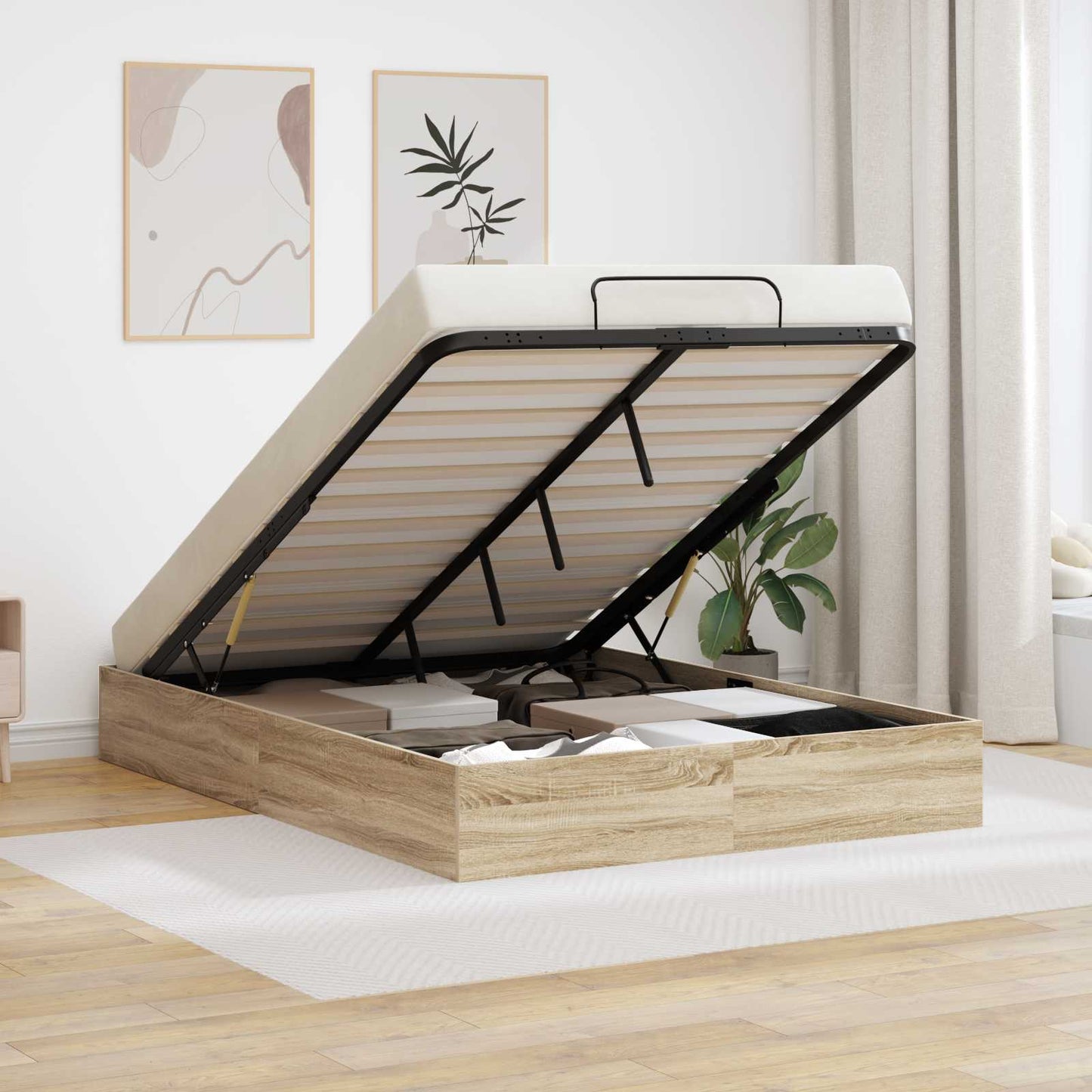 Ottoman sengeramme Sonoma eik 193 x 140 x 25 cm Konstruert tre