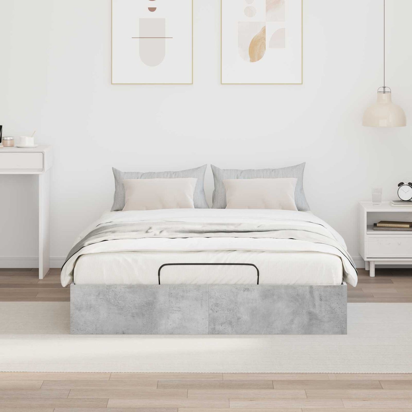 Ottoman sengeramme BetongGrå 135 x 190 cm Konstruert tre