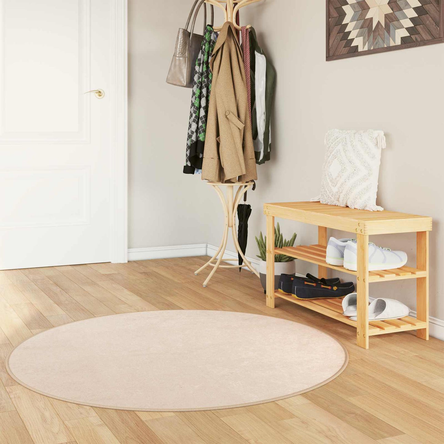 Teppe Print Krem Ø 120 cm Polyester og PVC vidaXL