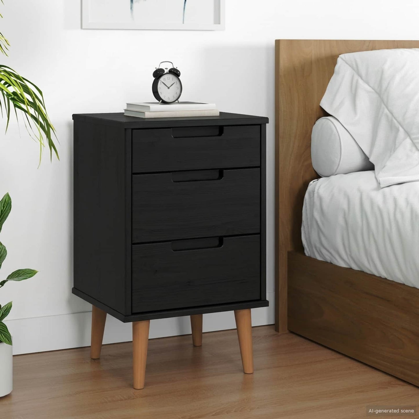 Nattbordskap MOLDE Svart 40 x 35 x 65 cm Heltre furu